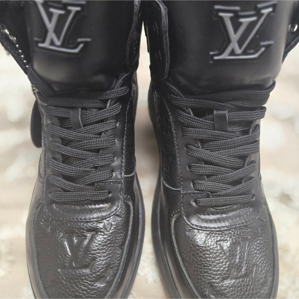 LOUIS VUITTON Rivoli Ankle Sneakers, Black Monogram With Silver, Size 40, Mens 7 - Picture 11 of 11